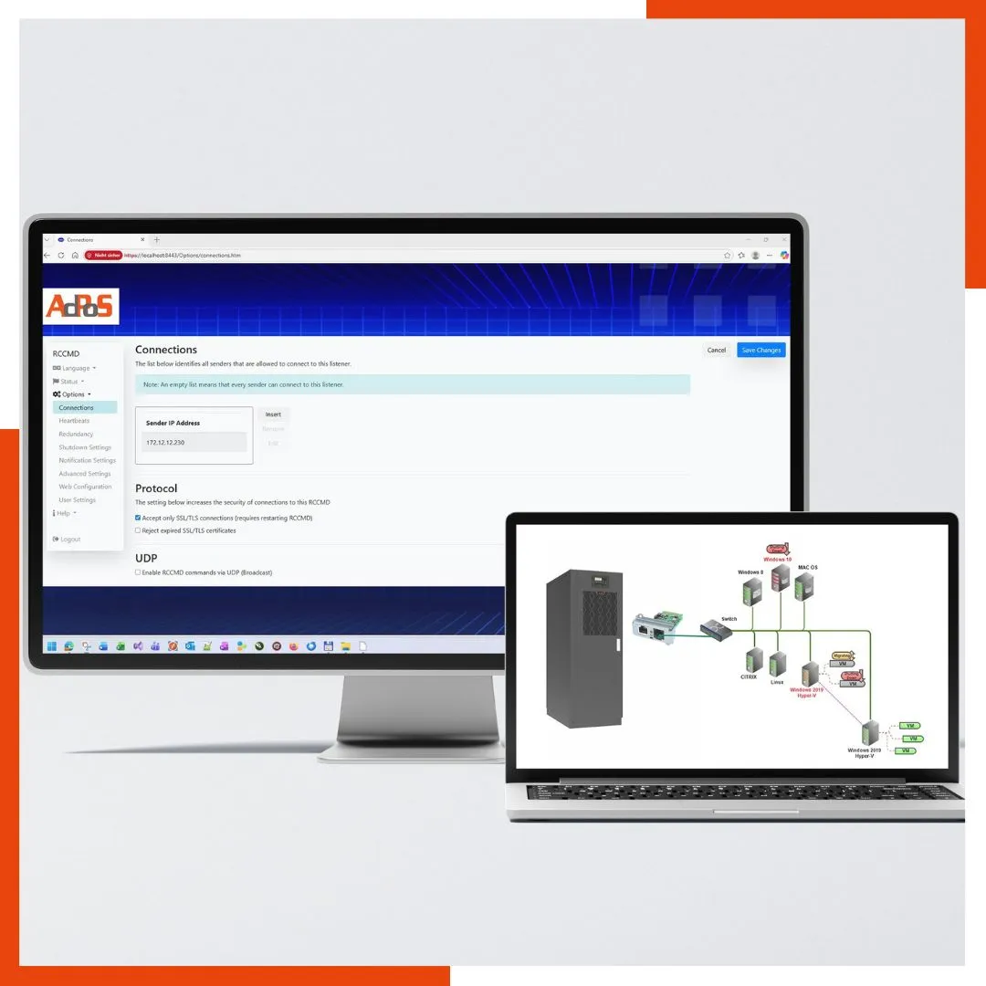RCCMD USV Software zur sicheren, verschlüsselten Fernsteuerung und Abschaltung von Servern sowie virtuellen Umgebungen.